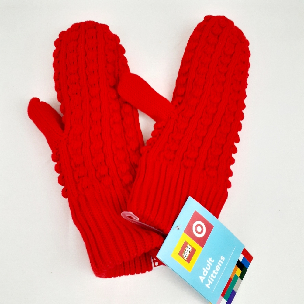 Adult Lego Red Stud Knit Mittens Winter Gloves OSFM